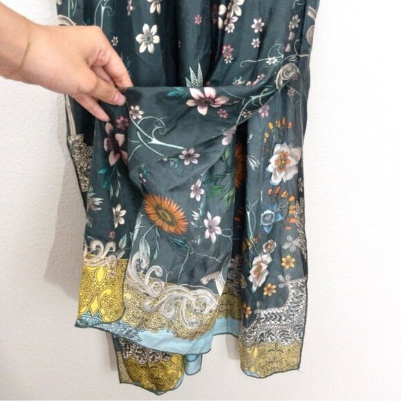 NWT Johnny Was Baize Silk Maxi Floral Dress S Multi Slip Vneck Smocked Slit - Picture 10 of 13